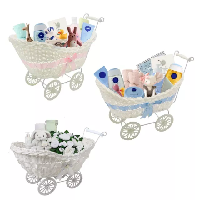 Boy & Girl Baby Shower Gift Pram Basket Wicker Hamper Newborn Christmas Gifts