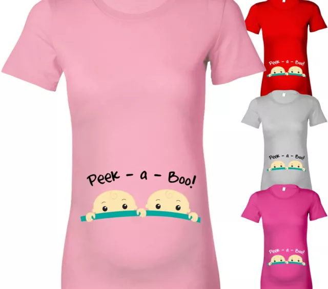 Womens Twins Peek A Boo Babies Maternity T-Shirt Pregnancy Baby Shower T Shirt