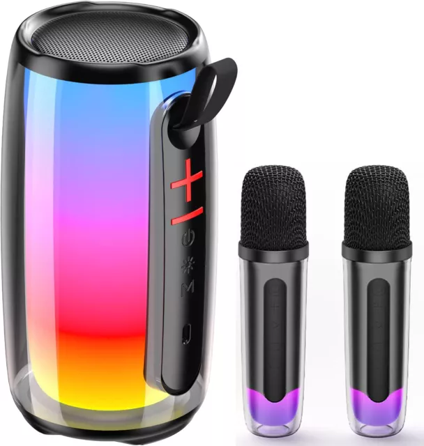 Mini Karaoke Lautsprecher Maschine für Erwachsene mit 2 Kabellosen Mikrofonen DE