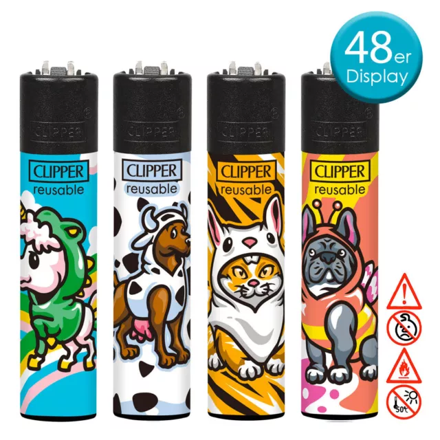 48ER DISPLAY CLIPPER Feuerzeug lustig Maskottchen Sprüche Reibrad