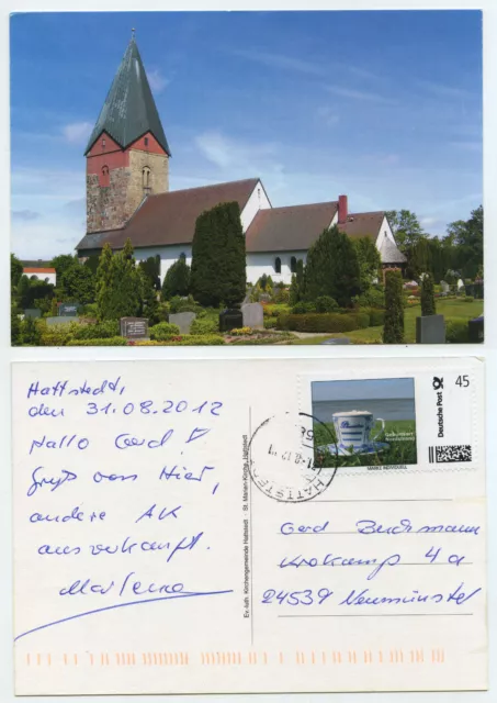 61557 - Hattstedt - St. Marien-Kirche mit Friedhof - Ansichtskarte, gelaufen