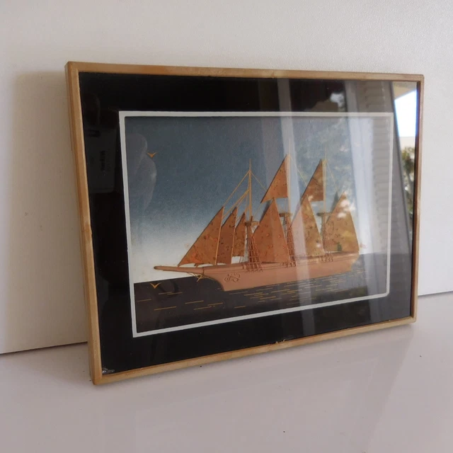 Handmade Art Deco Sailing Boat Frame Board PN France N2832 3