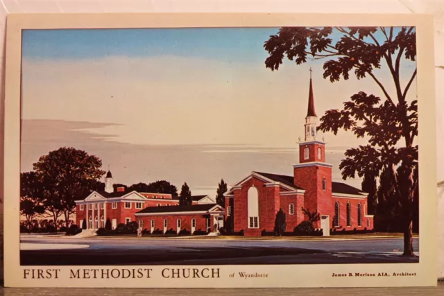 Michigan MI Wyandotte First Methodist Church Postcard Old Vintage Card View Post