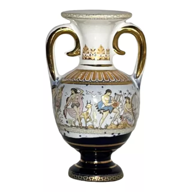 Cobalt White & Gold Vase Vintage Vase Hand Made In Greece W/ 24K Gold AROUSSI