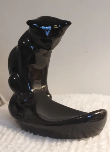 Vintage Royal Haeger Ceramic Black Cat Sculpture Fish Bowl Holder NO FISH BOWL