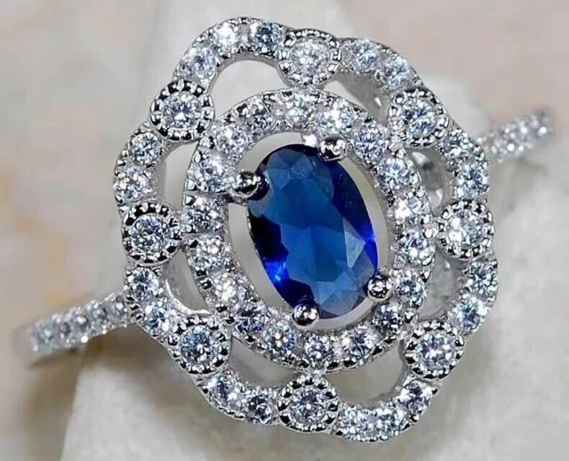 1 KT blau Saphir & Topas 925 massiv Sterlingsilber Ring Schmuck Gr. 6 UB3-6