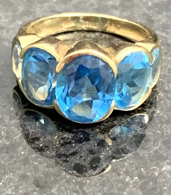 Massiver 14k Gold Schweizer Blau Topas Ring Gr.7 schwer 6,5 Gramm - italienisch ATEMBERAUBEND