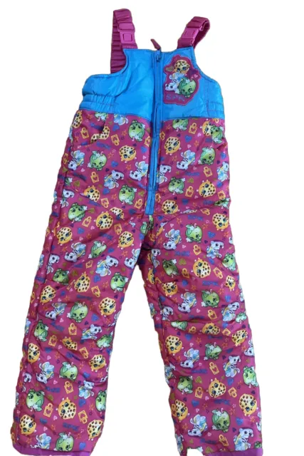 Shopkins Sz 4 Bib Snow Pants Sneaky Wedge Kooky Cookie & Apple Blossom EUC