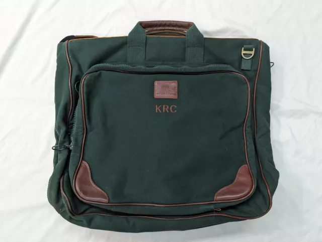 Vintage Lands End Deluxe Square Rigger Canvas Leather Garment Bag Forest Green