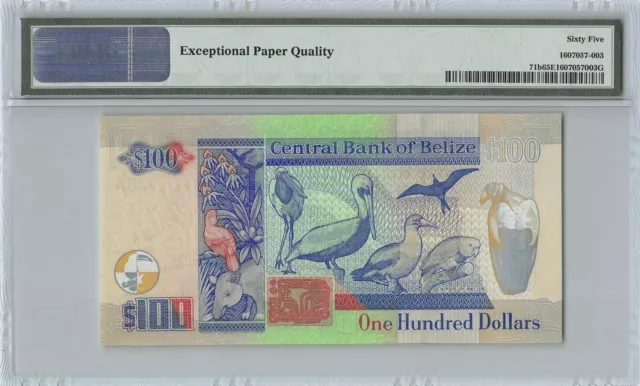 Belize   $100  1.11.2006  P 71b  Series  DB  PMG 65 EPQ  Uncirculated Banknote 2