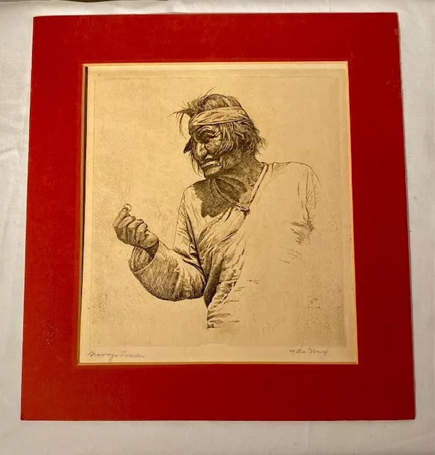 Navajo Trader Original Etching Signed By Wallace Leroy DeWolf 1929