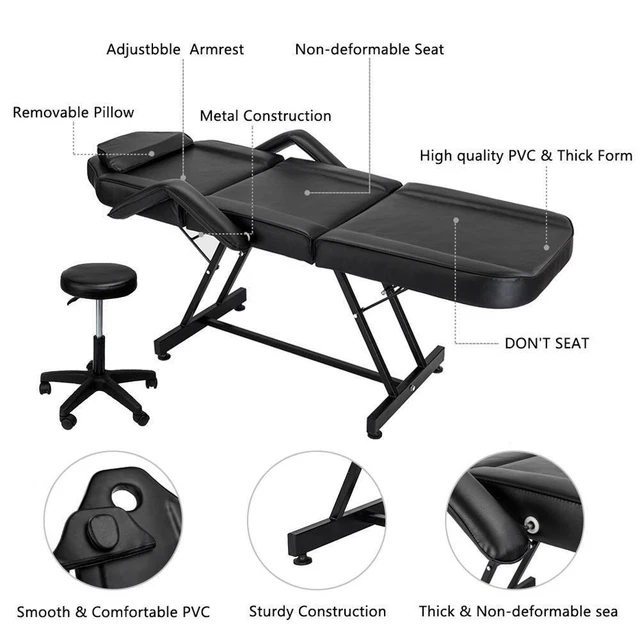 72" Massage Table Chair Tattoo Parlor Spa Salon Facial Beauty Bed Black