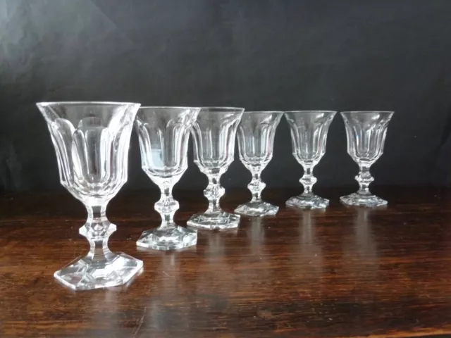 6x Val St Lambert Metternich Cut Wine Glasses 1950's NOT Signed h13,5cm