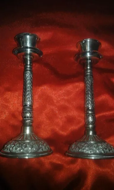 Solid silver pair of candlesticks 17cm high stamped 800