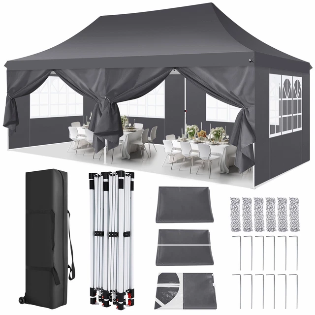 DE Pavillon 3x6m Festzelt Faltpavillon Gartenzelt Wasserdicht mit 6 Seitenteilen