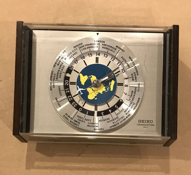VINTAGE WORKING SEIKO Transistor Desktop World Clock W/Airplane Second