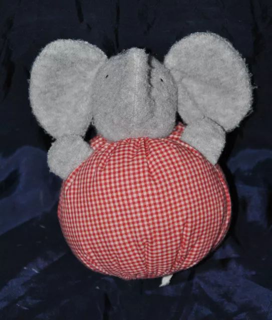Peluche Doudou Eléphant Gris SUCRE D'ORGE Boule Rouge Carreaux Grelot 15 Cm TTBE