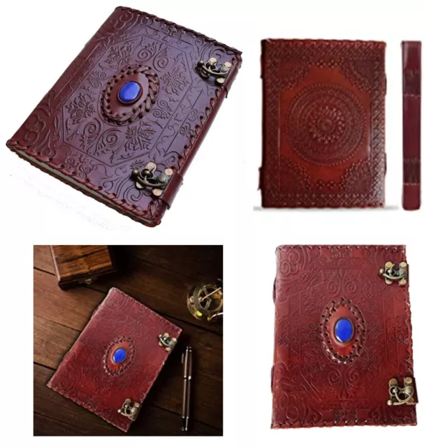 Leather Journal with Clasp Stone Writing Pad Blank Notebook Handmade Gifts Diary