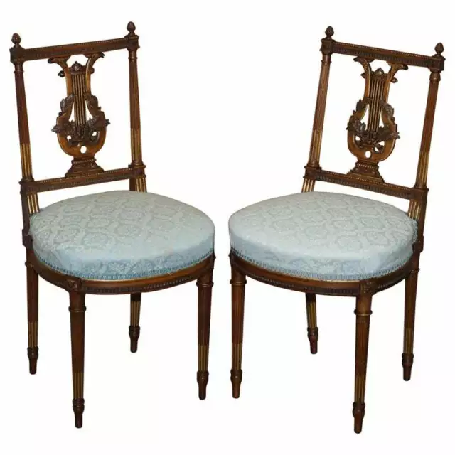 Ornate Pair Of Important Hand Carved Giltwood Occasional Chairs Phoenix Harp