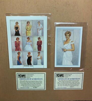 Princess Diana International Collectors Society Stamps of Togo with COA's