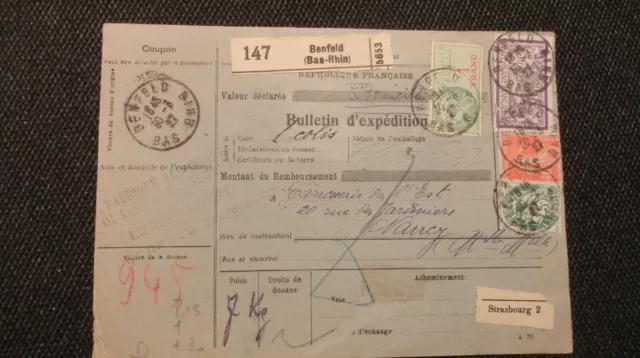 Frankreich 1927 Bulletin d'expédition MiF Benfeld
