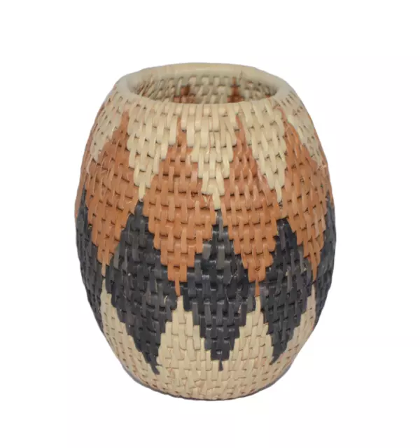 African Basket Zulu Hand Woven Llala Palm Diamond 5" Tall