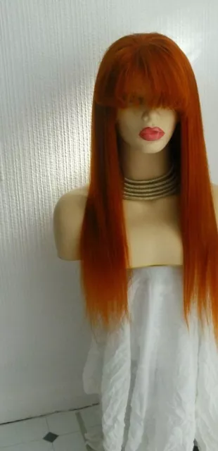 remy fringe ginger lace front straight brazilian 100% Human Hair long Wig