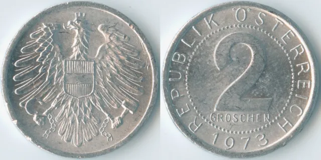 Austria 1973 2 Groschen KM# 2876 Al-Mg Second Republic Coat of Arms Eagle Value