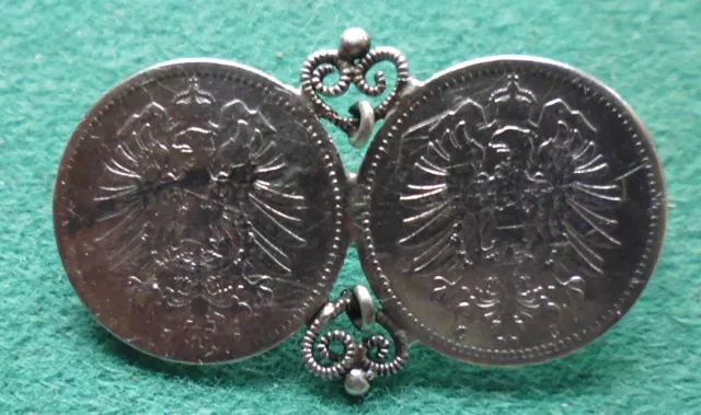 Münzbrosche - Kaiserreich - 2 mal 20 Reichspfennig - Silber