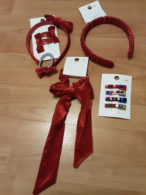 Bnwt Bundle Of Girls Next Red Velvet Hair Accessories Headband Slides Etc