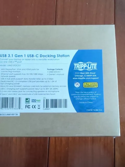 Tripp U442-DOCK1 Lite USB 3.1 Gen 1 USB-C Docking Station NEW