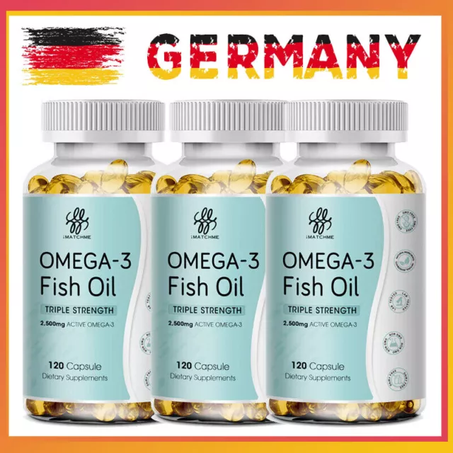 Omega 3 Fischöl Kapseln 3600 mg - 1300mg EPA  & 1200mg DHA - 3x120 Softgel-Kapse