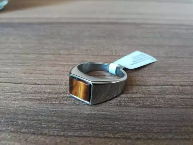 Anello da Uomo in Acciaio Inox Classico Cabochon Occhio di Tigre Influencer