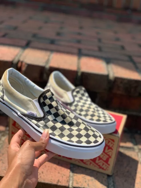 Vans slip on damier noir et discount blanc