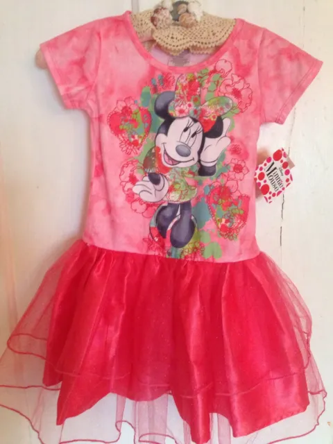 NWT Disney Minnie Mouse Girls Skirted Tutu Top Shirt Size 6 6X Frilly Pinks Fun