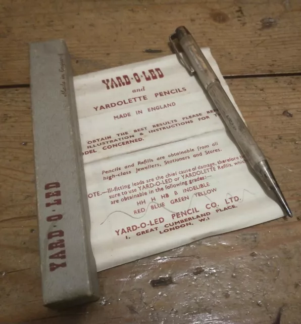 Antiguo Lápiz Plata Sólida Sellado JM&Co Yard-O-Led Propulsión Mecánica