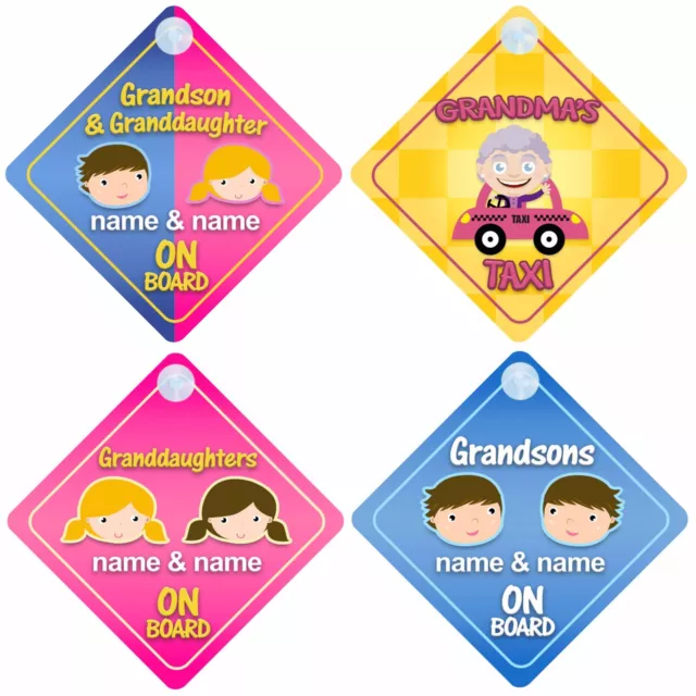 Baby on Board / Car Signs for Grandparents - Choice of Grandchildren Designs