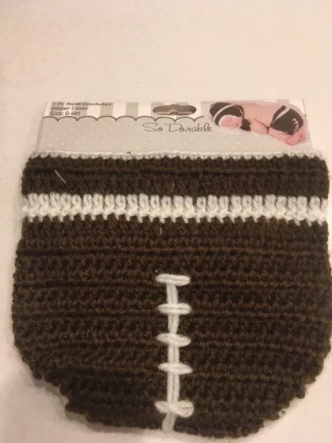 Diaper Cover So 'Dorable Hand Crocheted Size 0-6 months Football pattern