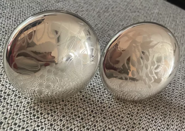 Antique Pair Large Etched Mercury Glass Curtain Tiebacks