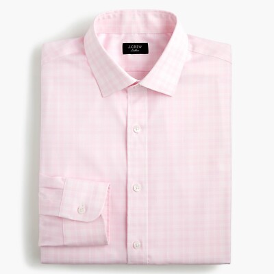 J.Crew Dress Shirt Mens Ludlow Pink Checkered Classic Fit Easy-Care Stretch