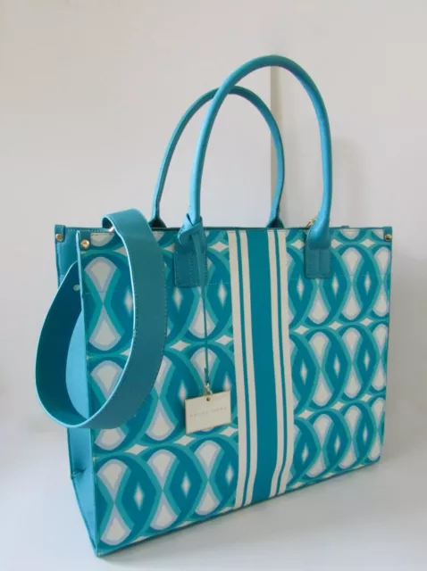 Trina Turk SEABAY Tote Bag Large  Turquoise Blue Atmosphere Geometric