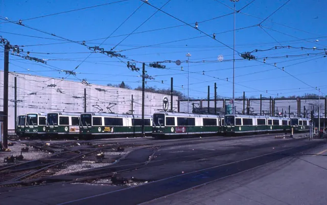Transit Slide - MBTA Streetcars in Storage Yard Boston Electric Trains 1980
