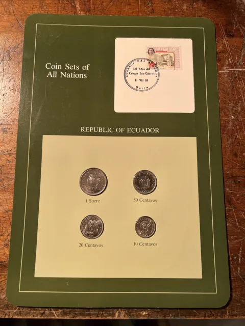 Coin Sets of All Nations Ecuador Various dates UNC - 4 Cards Lot / 19 Coins
