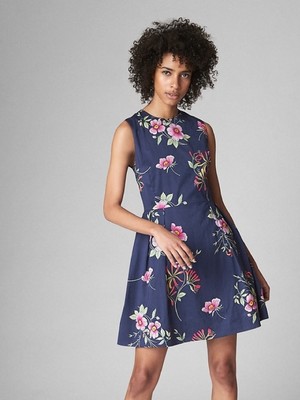 Gap Sleeveless Print Fit and Flare Dress in Navy Floral NWT $59 2P 2 Petite