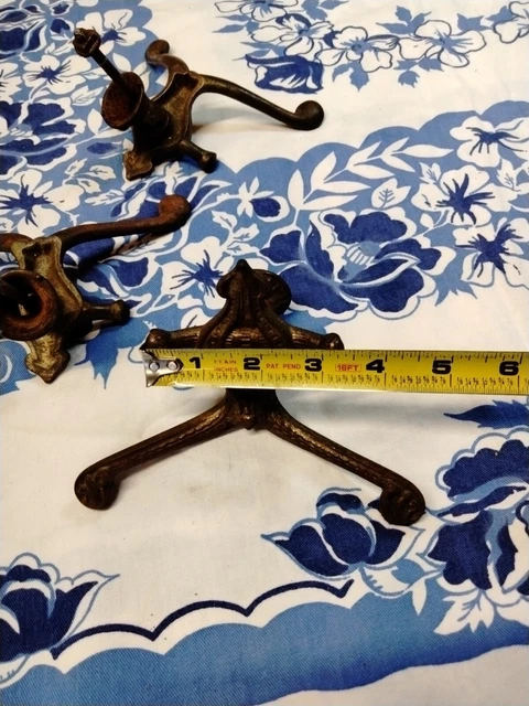 Antique Hall tree Hooks W/Backplate Ornate Cast iron Rack Coat Hat Lot of 3 9