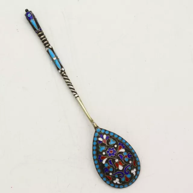 Gustav Klingert Russian 84 Zolotniki Silver Cloisonne Enamel 19th Century Spoon