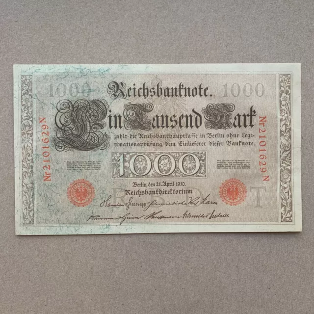 Authentic Historical 1910 Germany 1000 Mark Banknote Currency Pre WW1 WWI Money 2