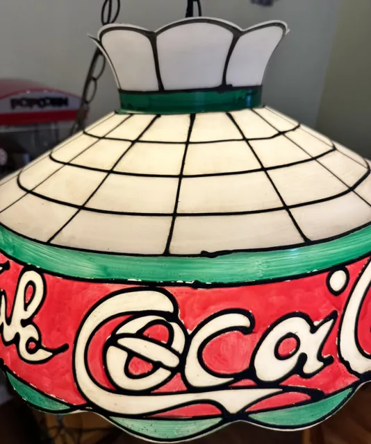 Vintage Coca Cola Hanging Lamp ceiling Billiards Pool Light Shade Fiberglass 70s