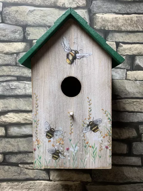 Bird House Nesting Box, Shabby Chic Herb Garden and Bumble Bees, Green Roof