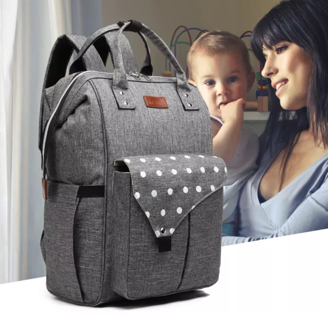 Polka Dot Backpack Nappy Changing Bag Diaper Maternity with USB Connectivity